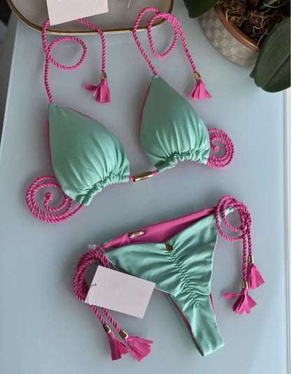 Women’s Braided Triangle Bikini Set – Two-Piece, Adjustable Fit
