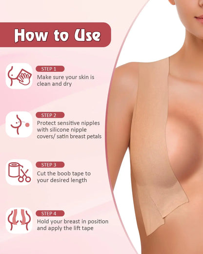 Invisible Lift Boob Tape & Nipple Covers Set – Strapless Support