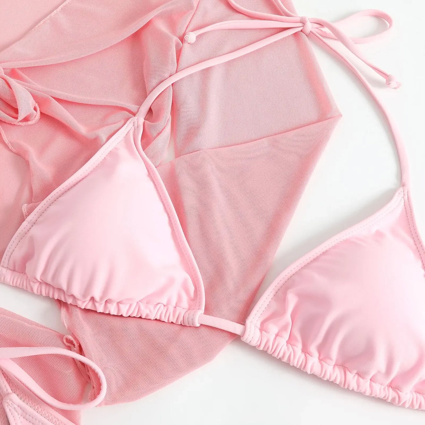 Women’s 4-Piece Wrap Bikini Set with Mesh Skirt