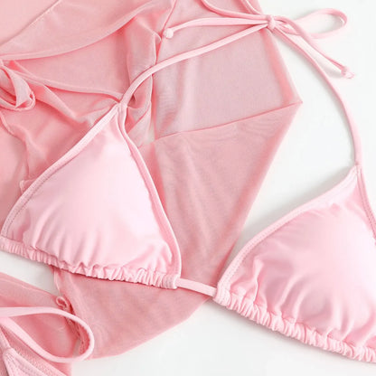 Women’s 4-Piece Wrap Bikini Set with Mesh Skirt