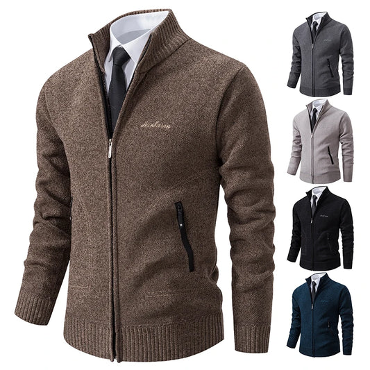 Men’s Stand-Collar Zip Knit Cardigan – Thick, Warm, Everyday Layer