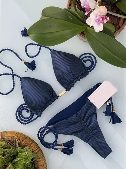 Women’s Braided Triangle Bikini Set – Two-Piece, Adjustable Fit