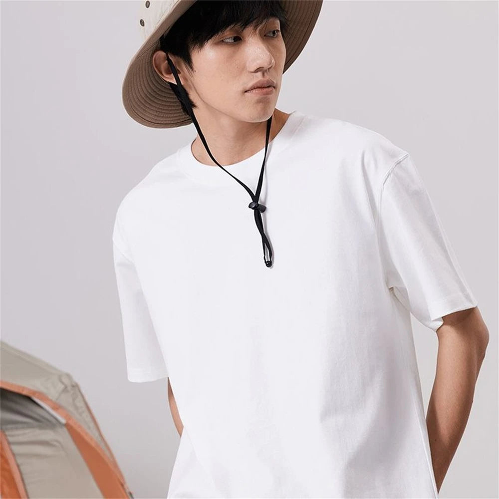 Men T Shirt Summer Cotton Tops Women Solid Color Blank Tshirts O-neck Round Collar Short-Sleeve Couple White Top Tees - The Dock Drop