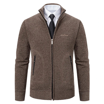 Men’s Stand-Collar Zip Knit Cardigan – Thick, Warm, Everyday Layer