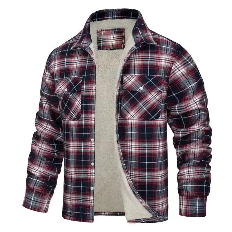 Men’s Fleece-Lined Plaid Jacket – Casual Flannel Work Coat (S–5XL)