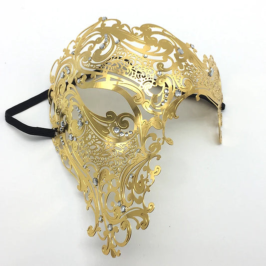 Venetian Metal Masquerade Half Mask – Golden Intricate Design