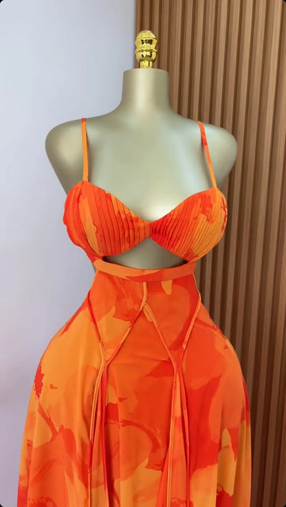 Women’s Floral Maxi Dress – Backless Spaghetti Strap Swing Dress