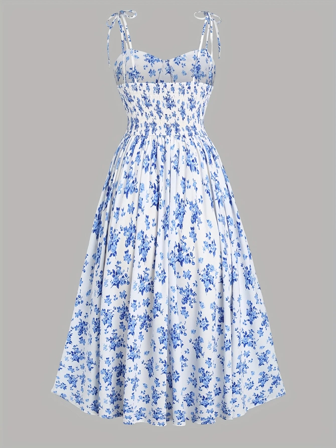 Women’s Floral A-Line Bow-Tie Dress – Sweetheart Neck, Adjustable Straps