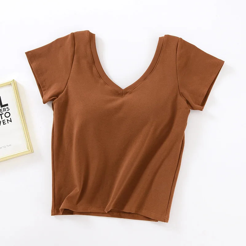 Women's & Teens Cotton Short-Sleeve Padded V-Neck Top