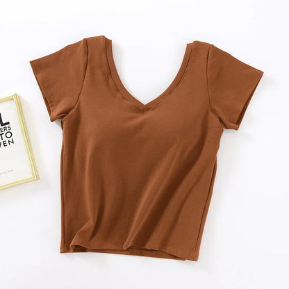 Women's & Teens Cotton Short-Sleeve Padded V-Neck Top