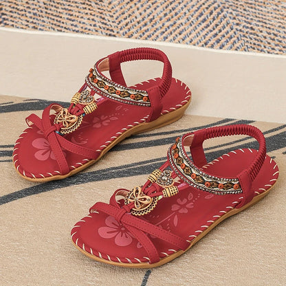Women’s Boho Beaded Strap Sandals – Casual Summer Walking Shoes