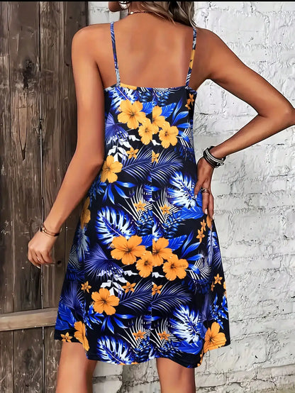 Tropical Print V-Neck Sundress