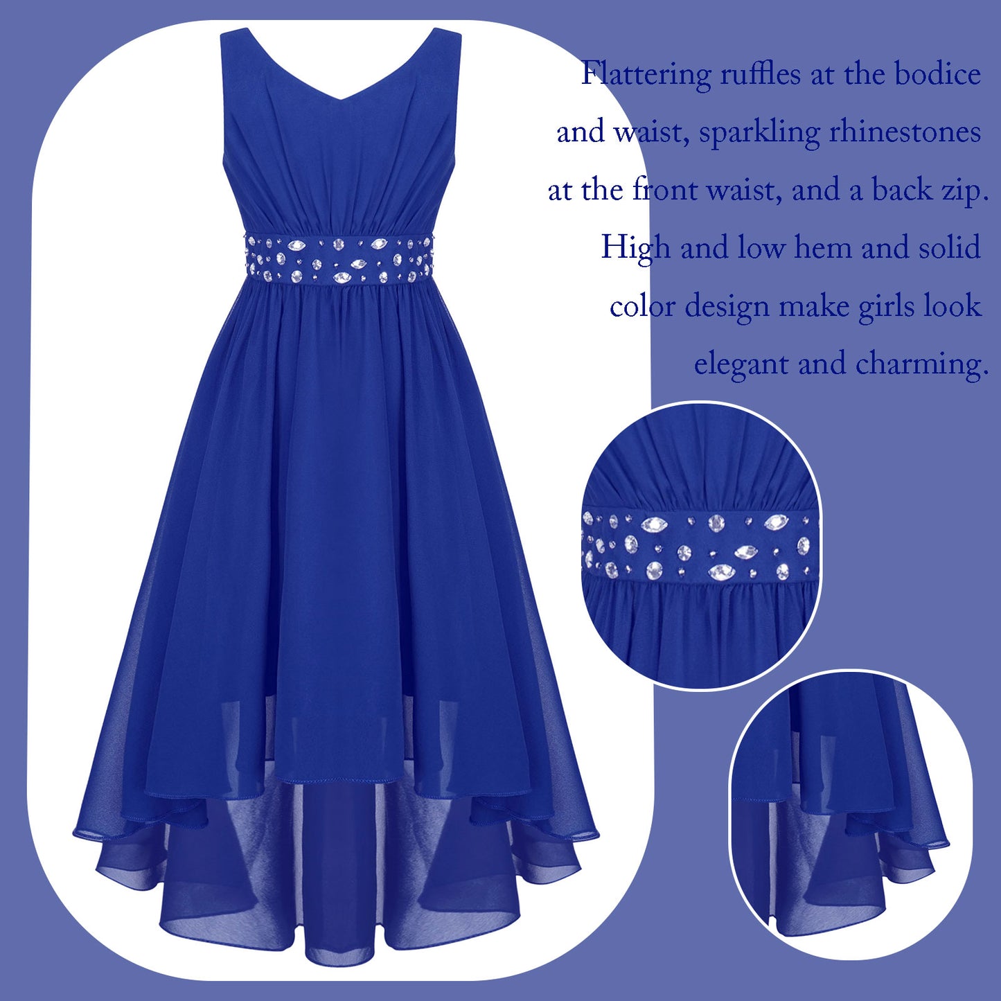Girls’ Beaded Hi-Low Chiffon Dress – Flower Girl & Party