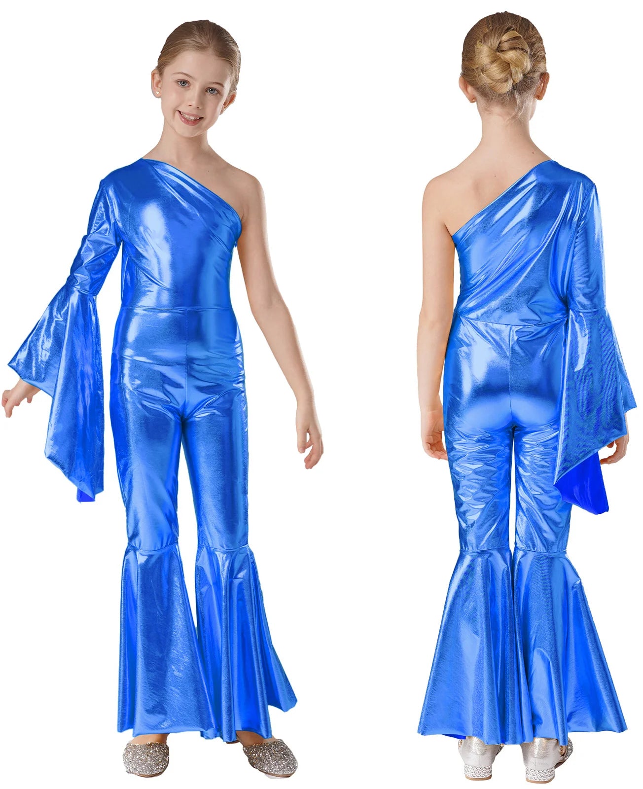 Girls’ Metallic Bell Bottom Jumpsuit – Retro Theme Night Costume