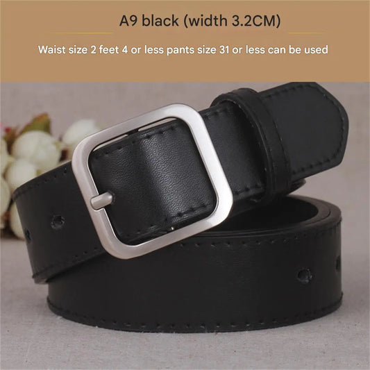 Black PU leather fashion belt — modern buckle