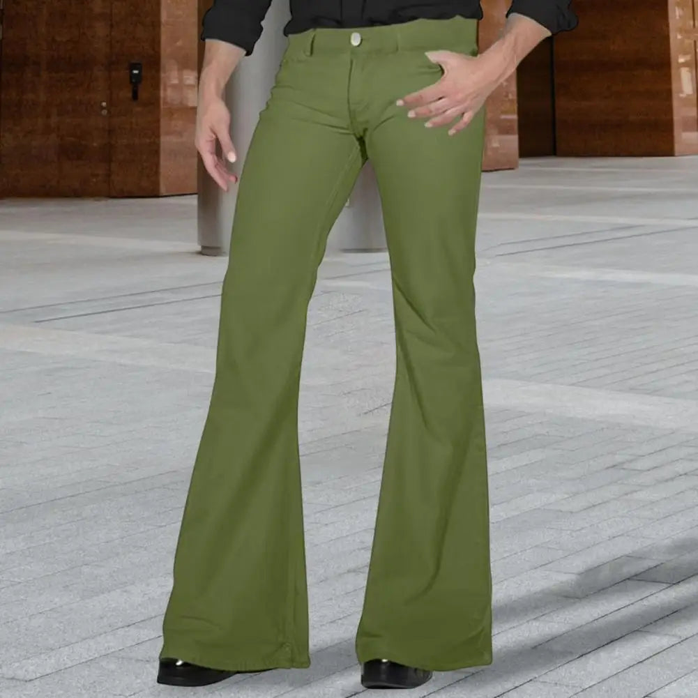 Men’s 70s Retro Flare Pants – Classic Bell Bottom Trousers – S – Green