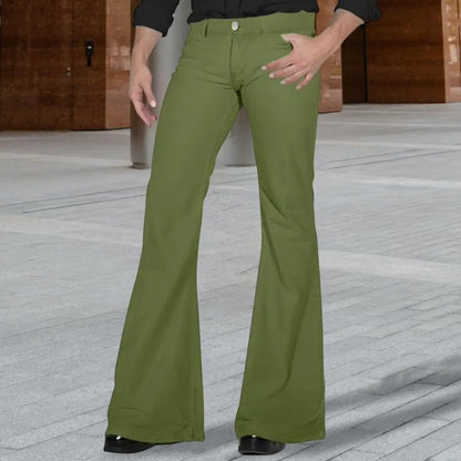 Men’s 70s Retro Flare Pants – Classic Bell Bottom Trousers – S – Green
