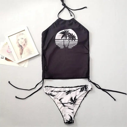 Women’s Halter Tankini Set – Drawstring Side Top & Bikini Bottom