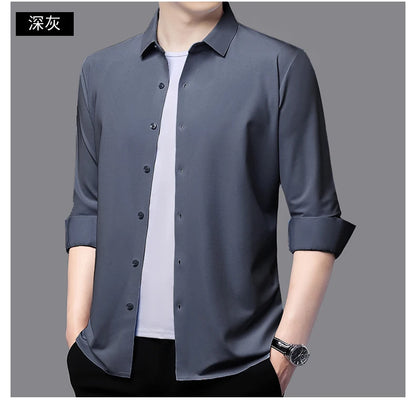 Men’s Ultra-Stretch Long-Sleeve Shirt – Silky Feel, Smart Casual Fit