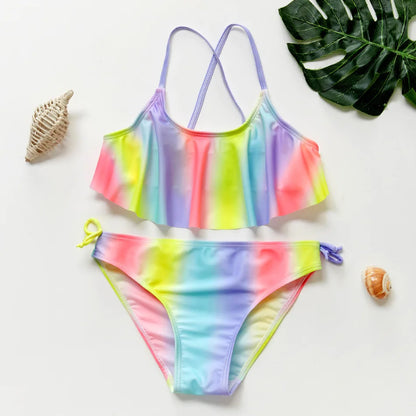 UV Baby Girl Swimsuit Two Piece Swimming Jumpsuit Ruffles Bathing Suit Summer Sleeveless Kids Swimwear for Girls 3-10 Years