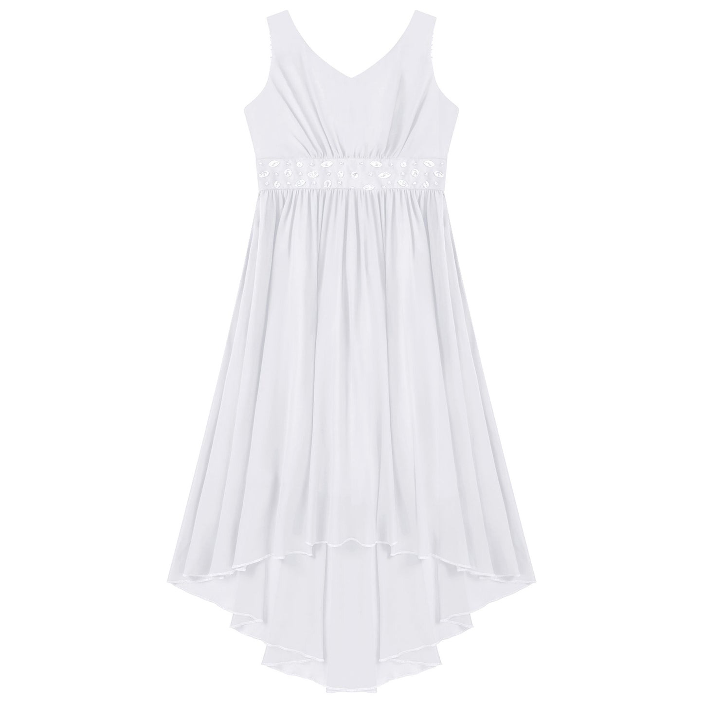 Girls’ Beaded Hi-Low Chiffon Dress – Flower Girl & Party
