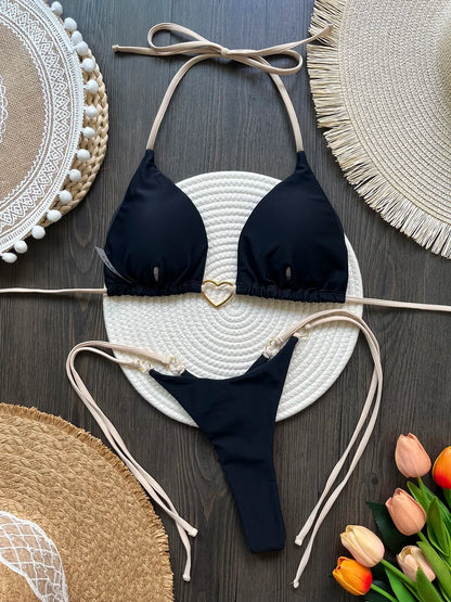 Halter Solid Triangle Bikini Set