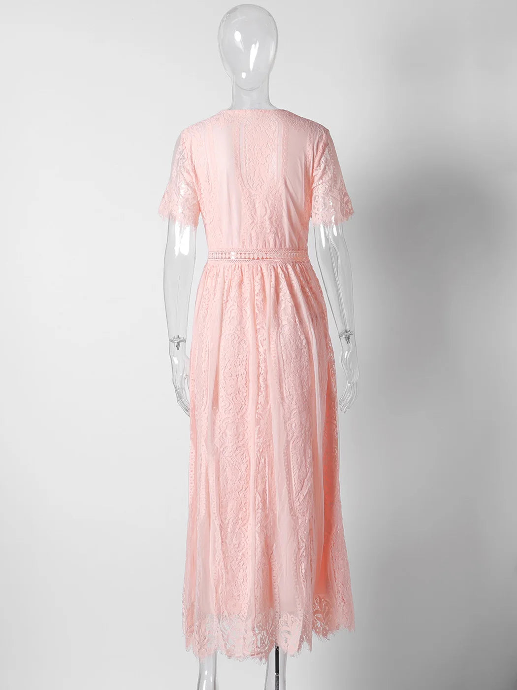 Women’s Embroidered Lace Maxi Dress – Elegant White Boho Beach Style