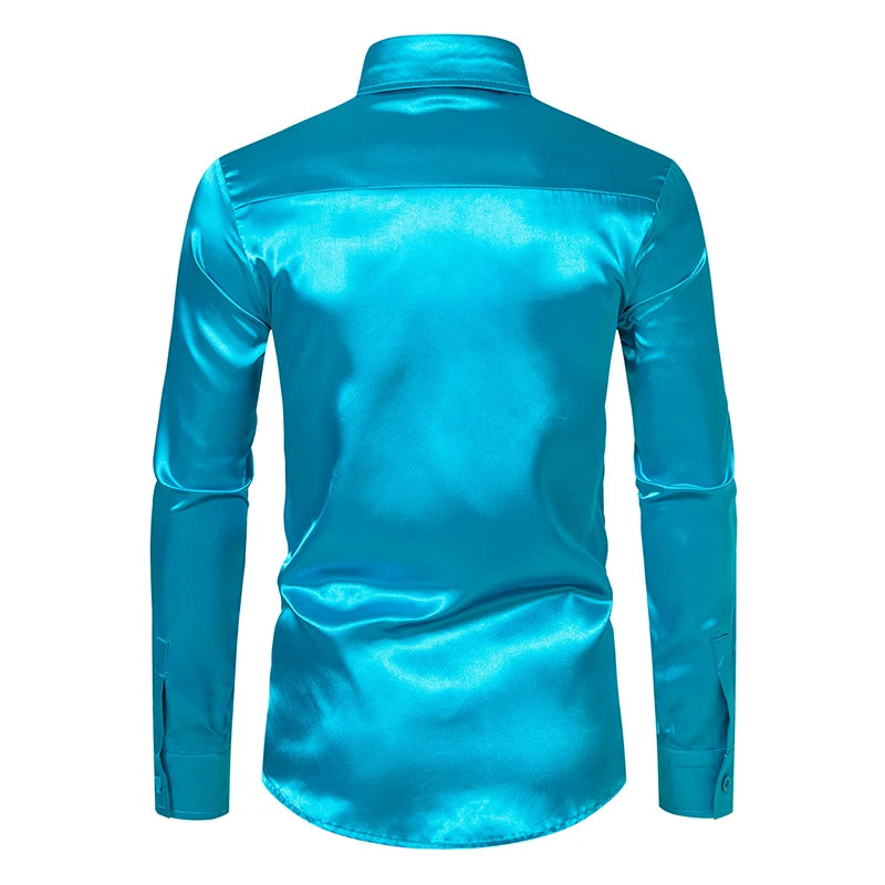 Men’s Satin Dress Shirt – Long Sleeve Formal Button Down