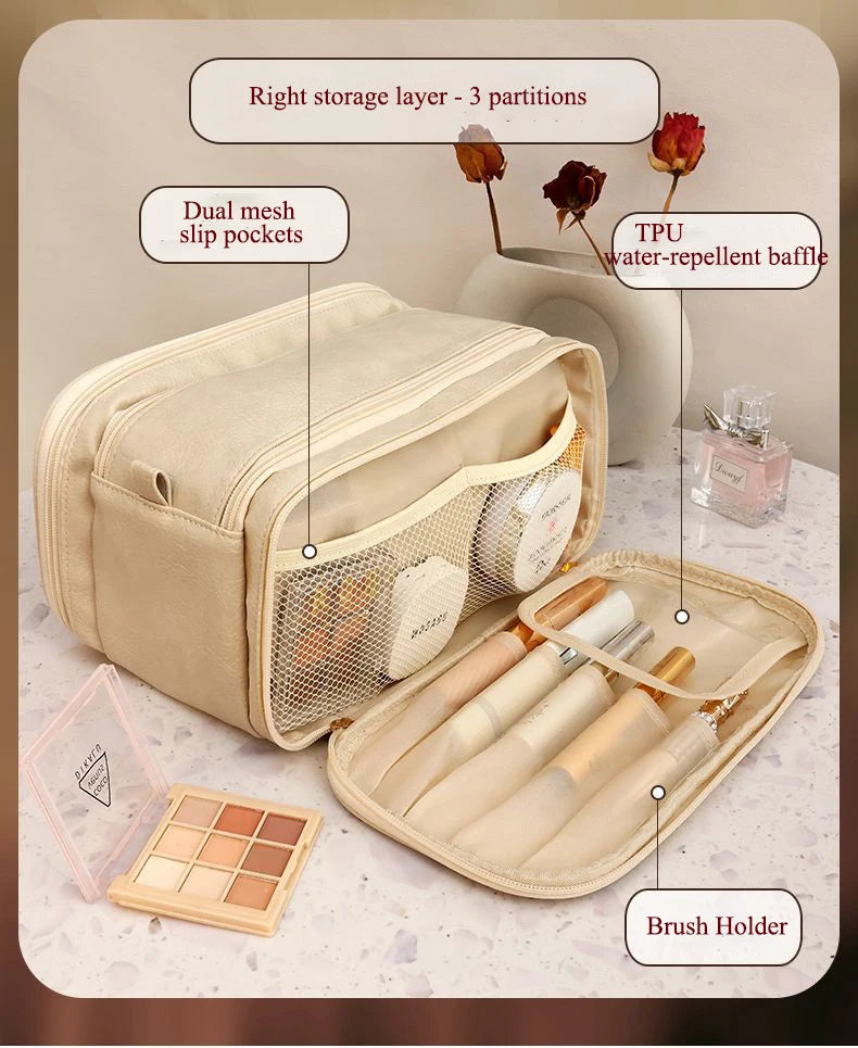 Large Travel Makeup Organizer Bag – Double Zipper Storage