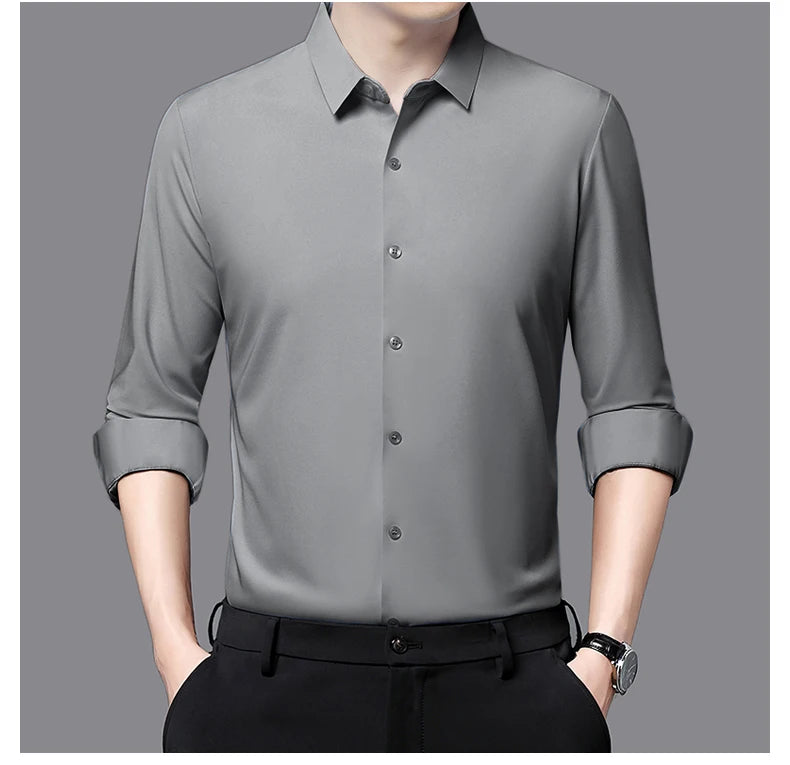 Men’s Ultra-Stretch Long-Sleeve Shirt – Silky Feel, Smart Casual Fit