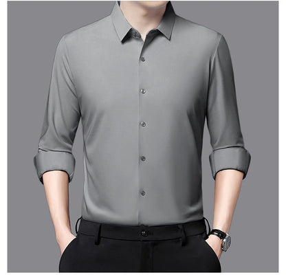 Men’s Ultra-Stretch Long-Sleeve Shirt – Silky Feel, Smart Casual Fit