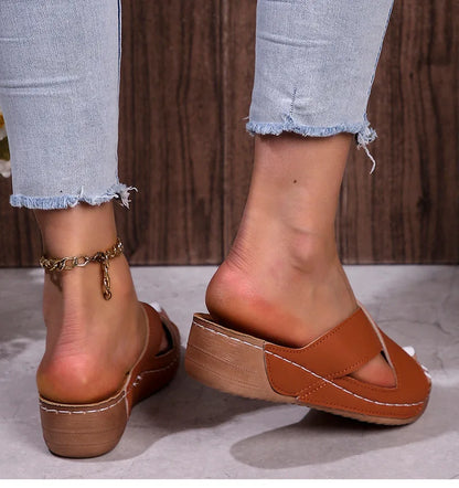 Women’s Crossover Wedge Sandals – Slip – on Summer Comfort – White – 43