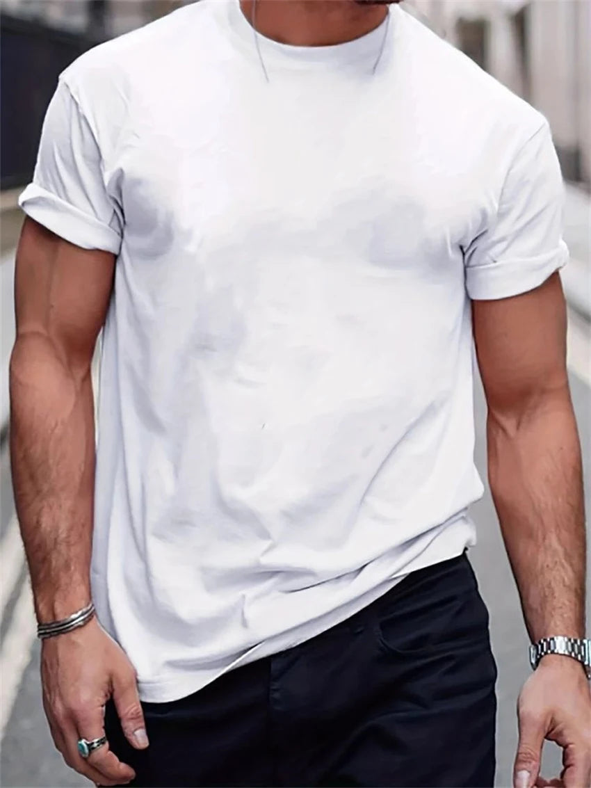 Men’s Cotton Compass Graphic T – Shirt – Lightweight Travel Comfort – Plain White – L