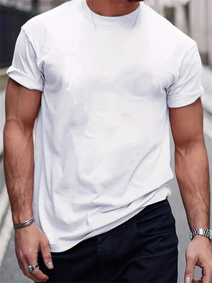 Men’s Cotton Compass Graphic T – Shirt – Lightweight Travel Comfort – Plain White – L