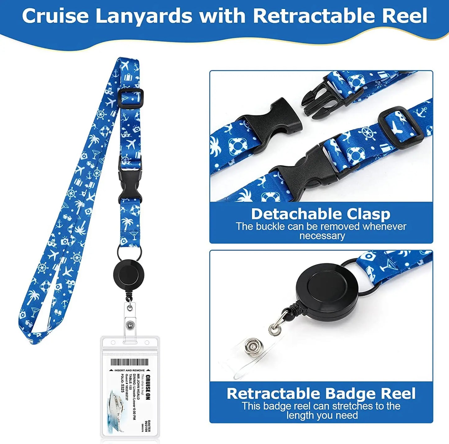 Nautical Print Retractable Cruise Lanyard – Waterproof ID Card Holder