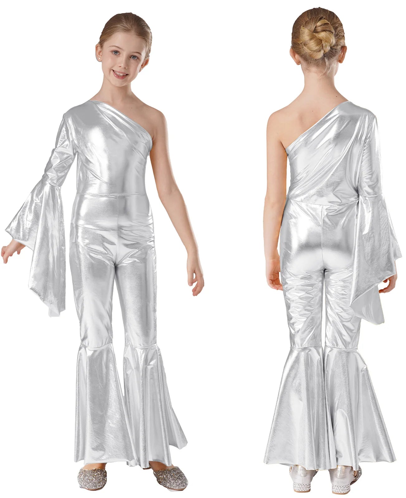 Girls’ Metallic Bell Bottom Jumpsuit – Retro Theme Night Costume