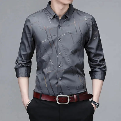 Men's Casual and Fashionable Long Sleeved Printed Shirt, Non Ironing and Wrinkle Resistant Business Top - The Dock Drop