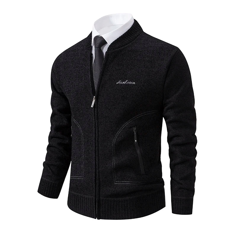 Men’s Stand-Collar Zip Knit Cardigan – Thick, Warm, Everyday Layer