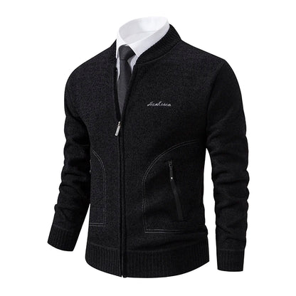 Men’s Stand-Collar Zip Knit Cardigan – Thick, Warm, Everyday Layer