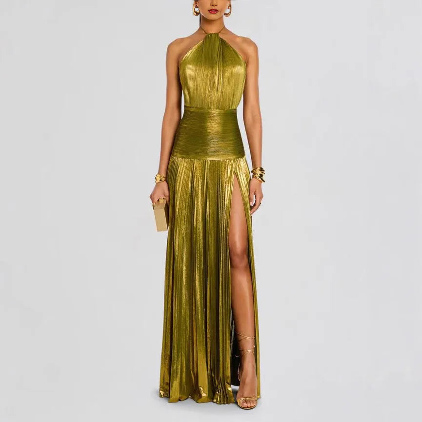 Women’s Halter Evening Gown – Floor-Length, High-Slit Elegance