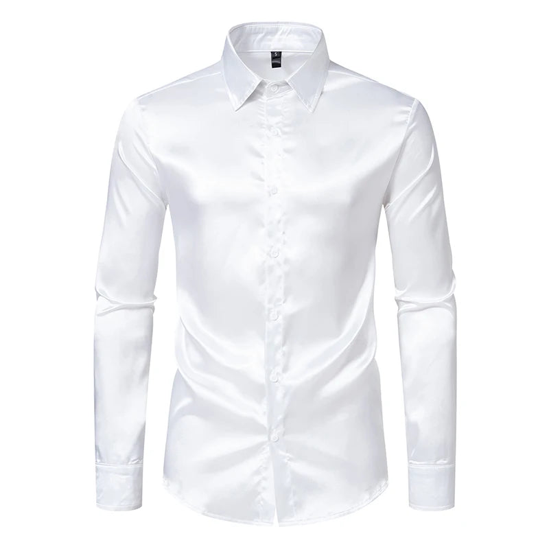 Men’s Satin Dress Shirt – Long Sleeve Formal Button Down