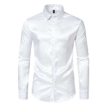 Men’s Satin Dress Shirt – Long Sleeve Formal Button Down