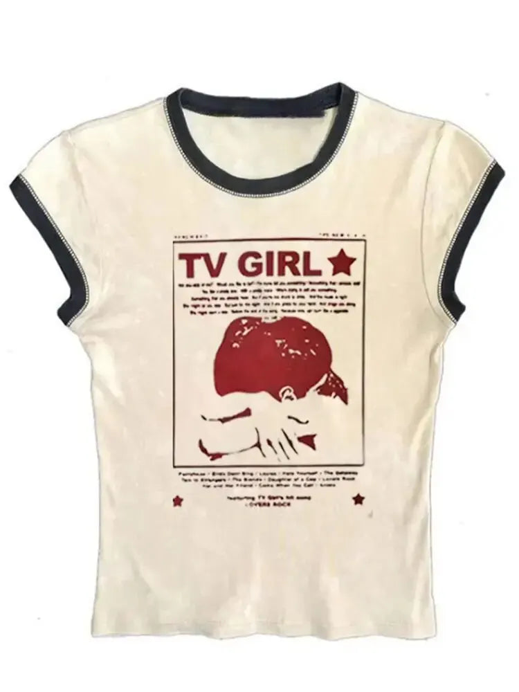 Y2K Printed Graphic Tank – Retro Grunge Crop Vest Top