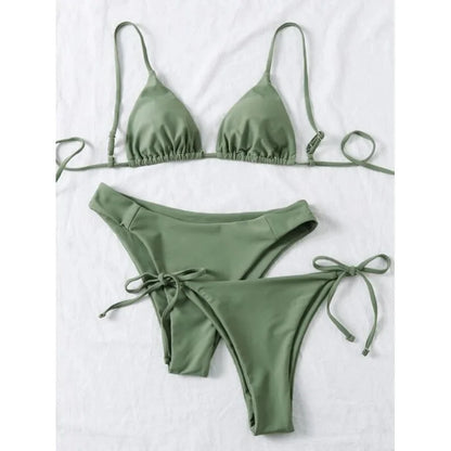 Women's 3-Piece Triangle Bikini Set – Tie Side Swimwear