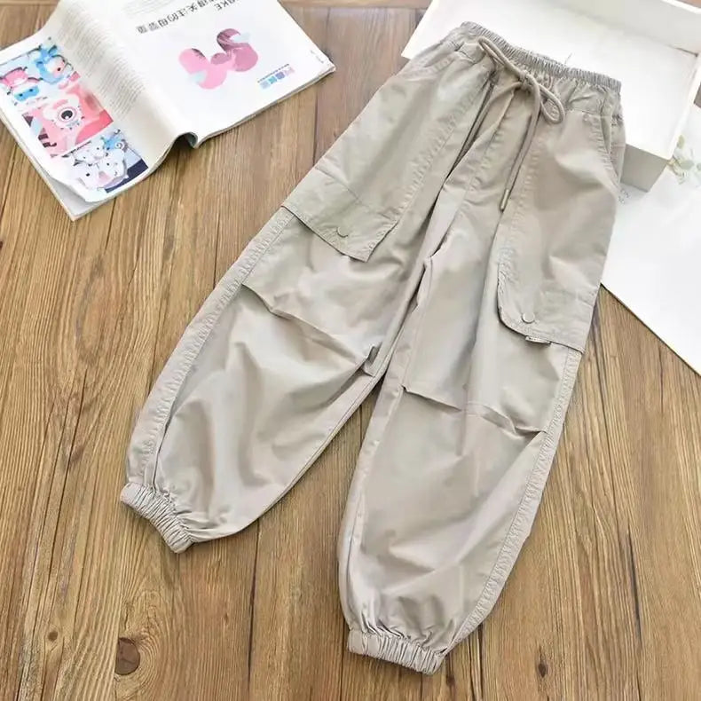 Girls' Cargo Jogger Pants with Drawstring Waist
