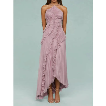 Ruffle Halter A-Line Maxi Dress