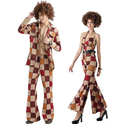 Retro 70s Disco Couple Costume Set – Men’s & Women’s Hippie Outfits – Women-retro-jumpsuit – XL