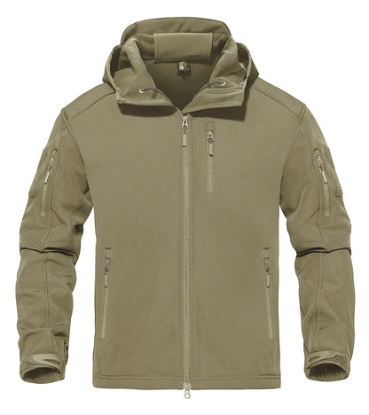 Men’s Waterproof Softshell Fleece Jacket – Hooded, Multi-Pocket, Outdoor Ready