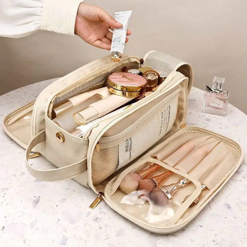 Large Travel Makeup Organizer Bag – Double Zipper Storage