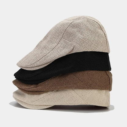 Men’s Adjustable Linen Flat Cap – Textured Casual Style